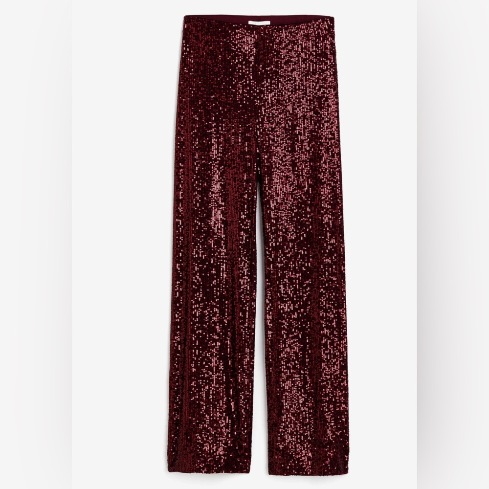 H&M Sequined Trousers Dark Red XS